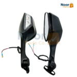 Pair of black stealth wing rearview mirrors for Kawasaki Ninja ZX-10R in aerodynamic winglet mode