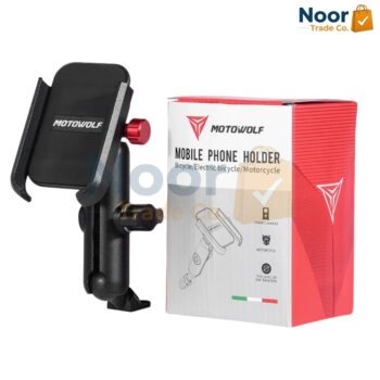 Side view of MOTOWOLF phone mount highlighting the 360-degree rotation adjustment knob