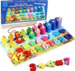 6-in-1 Montessori Wooden Educational Board – Magnetic Fishing Game, Number & Shape Sorter, and Counting Toy for Toddlers