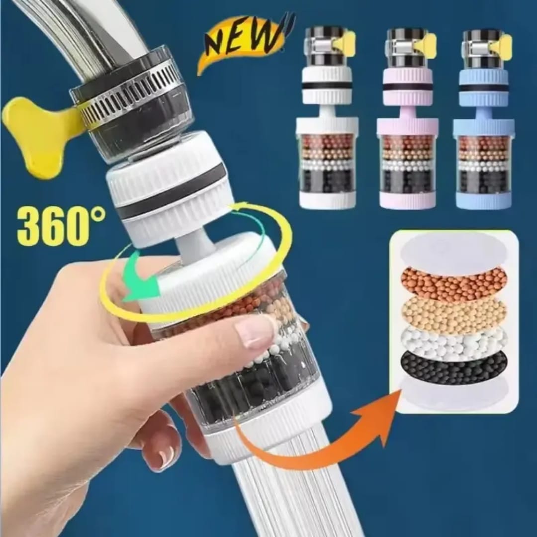 universals-faucet-water-purifier-box Retail packaging for a universal tap water purifier showing its 6-layer filtration features
