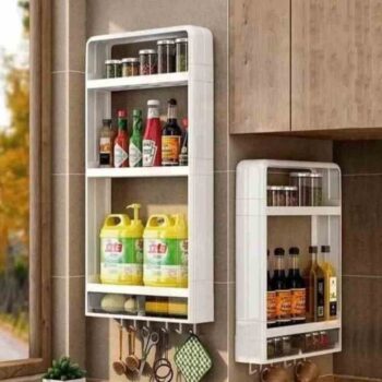 Premium Space Saving Rack – 5 Layer Wall Mounted Kitchen Storage Shelf with 2 Drawers | Multifunction Seasoning Organizer Rack | Kitchen Spice Storage Holder | No Drill Storage Rack